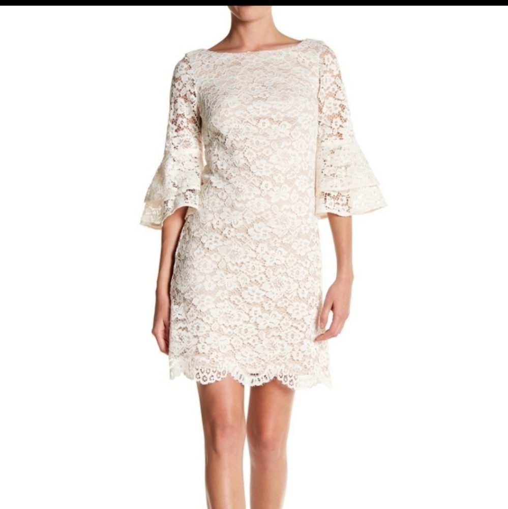 Eliza J lace overlay dress with bell sleeve